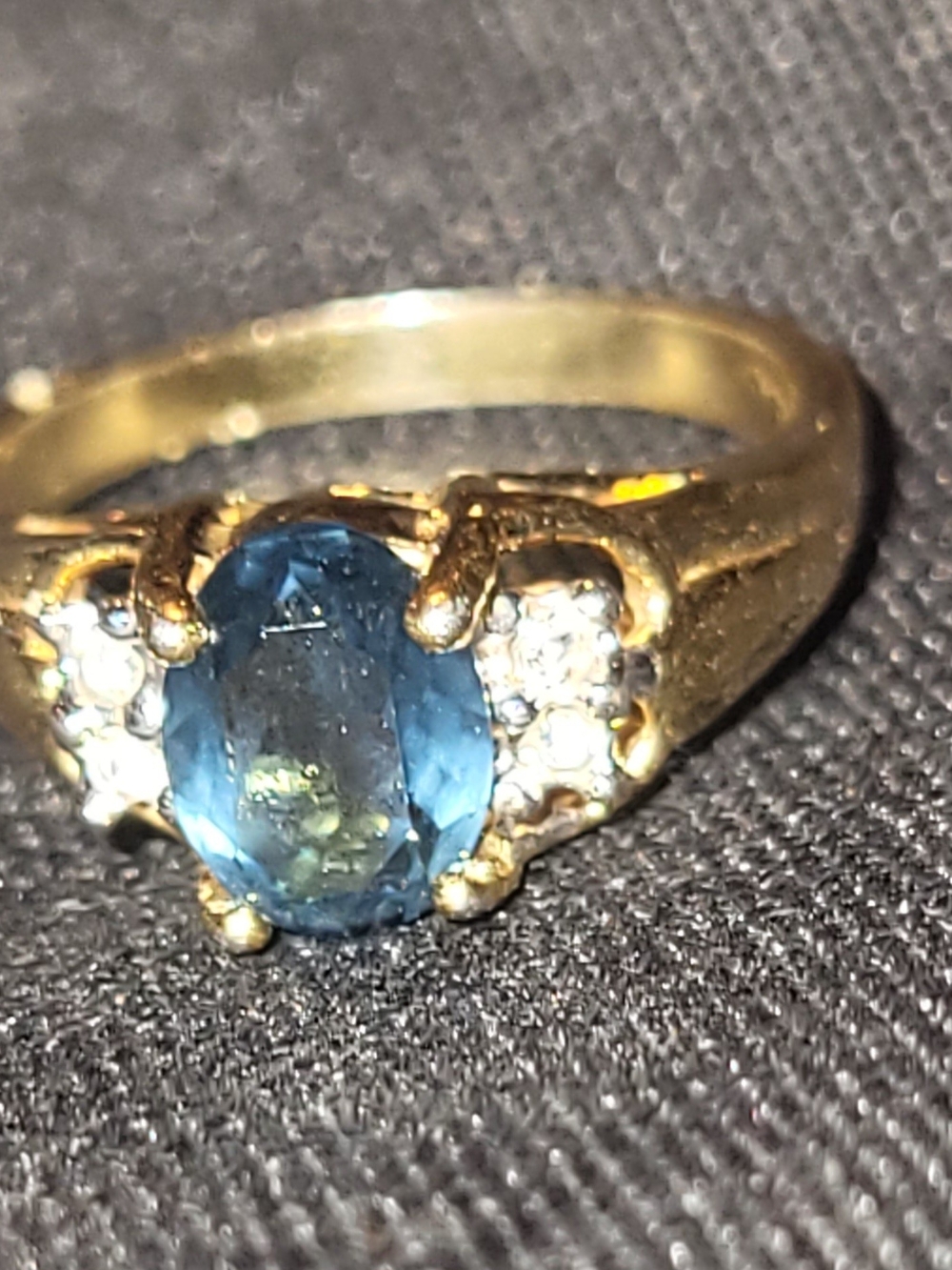 Gold-Tone Ring with Sapphire Gemstone and Accent Stones